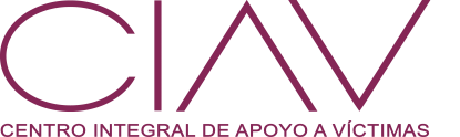 Logo Centro Integral de Apoyo a Víctimas (CIAV).  El logo tiene las siglas CIAV en color vino seguido por el nombre del Centro color vino.