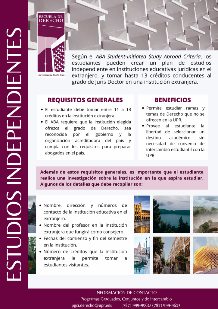 Hoja descriptiva Estudios Independientes en la Escuela de Derecho UPR