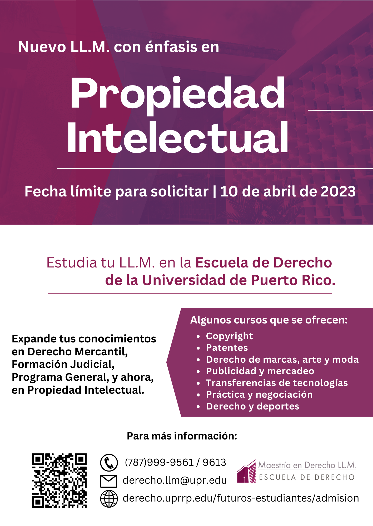 Image: Promoción Nuevo énfasis en el Programa LL.M. (Maestría en Derecho) en Propiedad Intelectual.