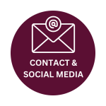 Icono de contacto y redes sociales (UPR Resiliency Law Center) color vino con un sobre y un símbolo de @.