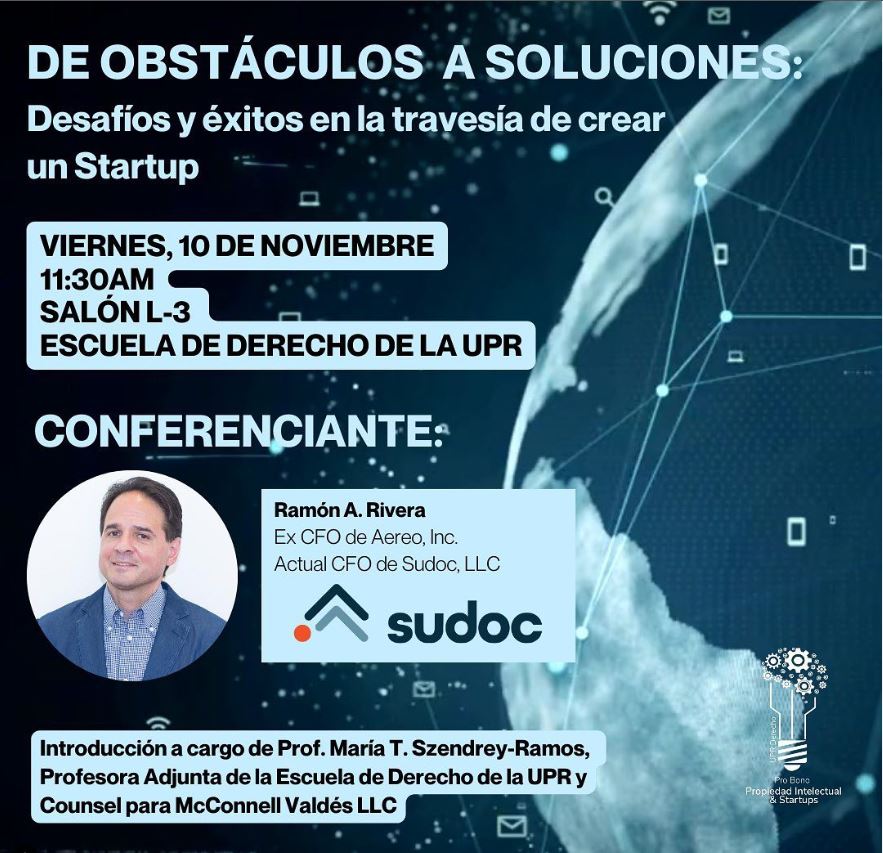 El próximo viernes 10 de noviembre, a las 11:30am, tendremos a Ramón A. Rivera, ex CFO de Aereo, Inc. y actual CFO del exitoso Startup llamado Sudoc. Es un honor contar con un profesional con vasta experiencia, para aprender sobre los desafíos y los éxitos al crear un Startup. Si quieren conocer más sobre esta travesía, les esperamos en el L3.

Recuerden registrar su asistencia y si tienen alguna pregunta, pueden escribirla en el formulario. ¡Les esperamos! 💡